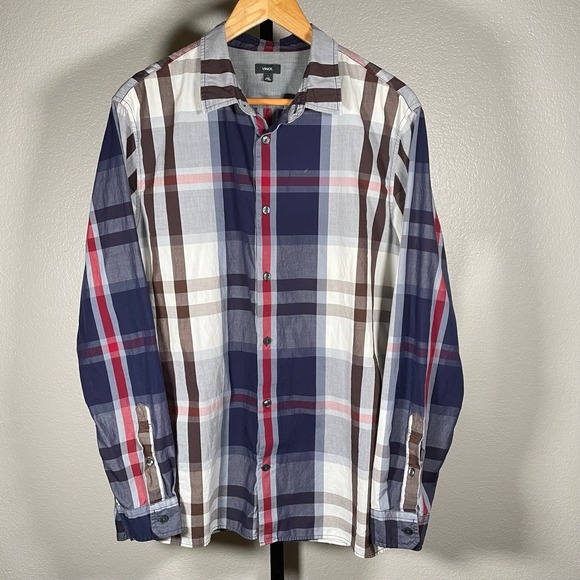 Vince Mens Size Large Plaid Button Up Long Sleeve Shirt Business Casual Preppy - Picture 2 of 6